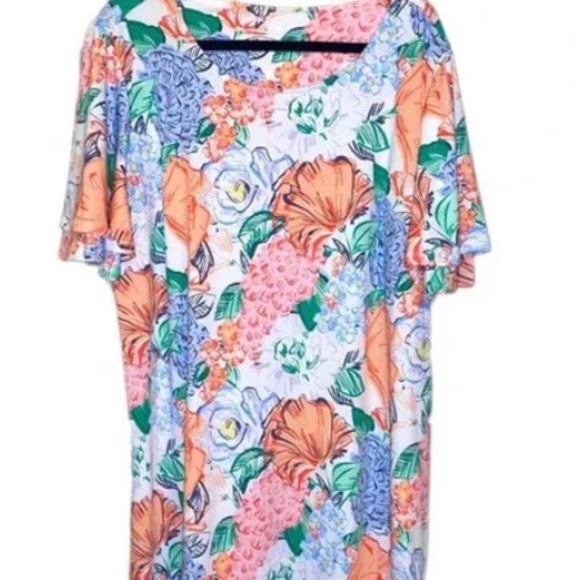 BNWT Kim Rogers Dress Floral White Multicolor Ruffle Sleeve 3XL - Picture 2 of 5
